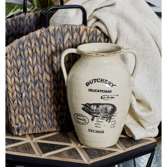 Set of 3 White Porcelain Farmhouse Vase, 8" x 10" {14}