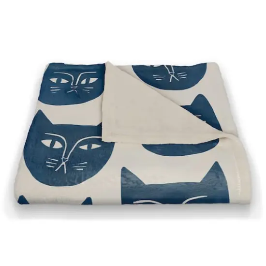 Blue Cat Face Pattern 50" x 60" Coral Fleece Blanket {3}