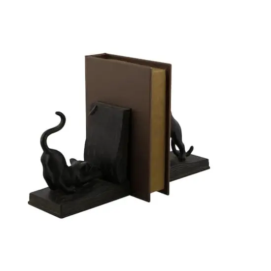 Black Polystone Eclectic Cat Bookends Set {6}