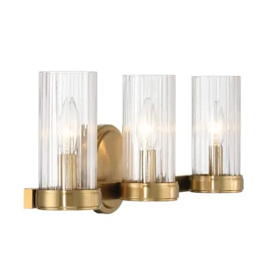Hello Honey&reg; Izzy Brushed Gold Metal & Clear Ribbed Glass 3-Light Vanity Light {8}