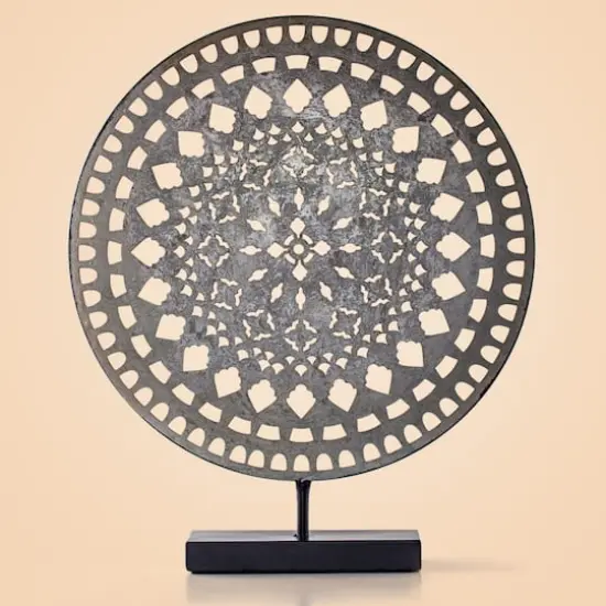 19" Silver Rustic Metal Medallion Sculpture {5}