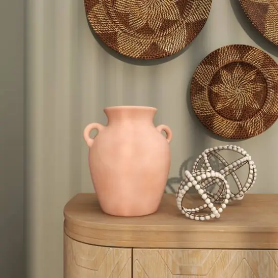 11" Orange Ceramic Terra Cotta Jug Vase with Handles {8}