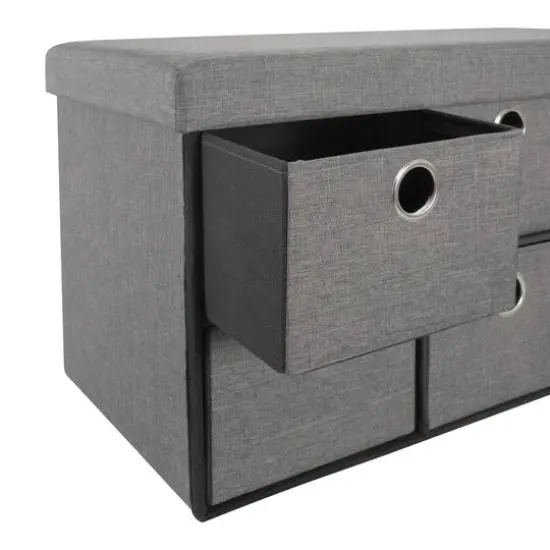 Simplify Gray 6 Drawer Collapsible Double Storage Ottoman {7}