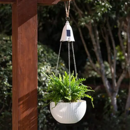 Glitzhome&reg; 30" Solar Lighted White Plastic Hanging Planter {3}