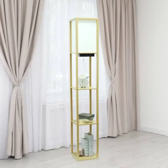 Simple Designs Floor Lamp with 2 USB Charging Ports/1 Outlet Tan {5}