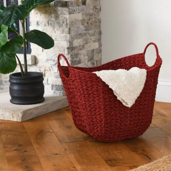 Household Essentials 17.5" Woven Paper Rope Basket with Handles Red {3}