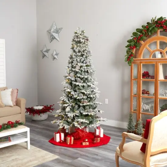 7.5ft. Pre-Lit Flocked Alaskan Artificial Christmas Tree, White LED Lights {10}