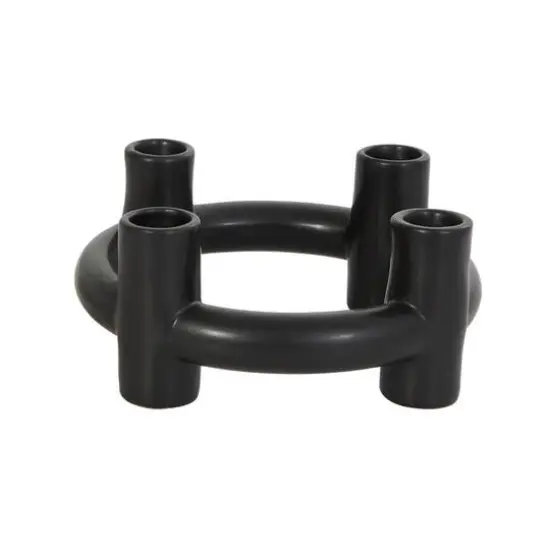CosmoLiving by Cosmopolitan 8" Black & White Ceramic Geometric Circle Taper Candle Holder Set {9}