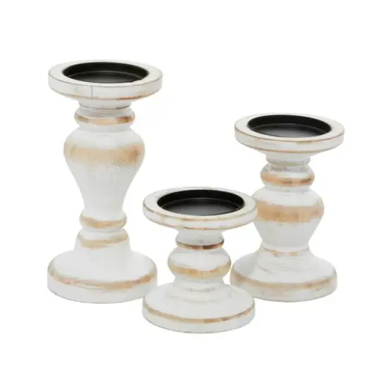 White Wood Farmhouse Candle Holder Set {3}