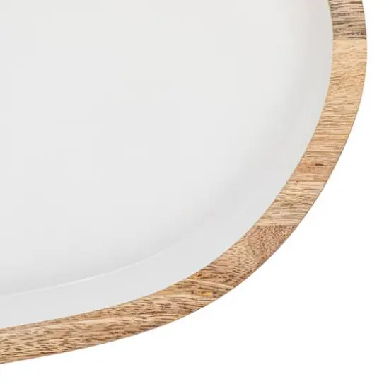 Hello Honey&reg; 18" White Oval Enameled Mango Wood Tray {6}