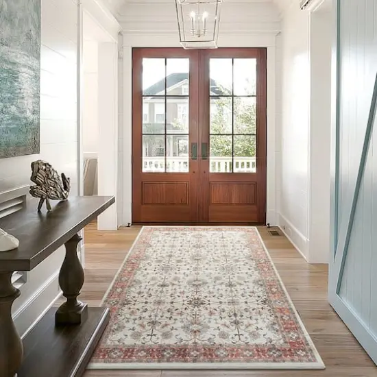 Glitzhome&reg; Ivory & Red Oriental Area Rug {3}