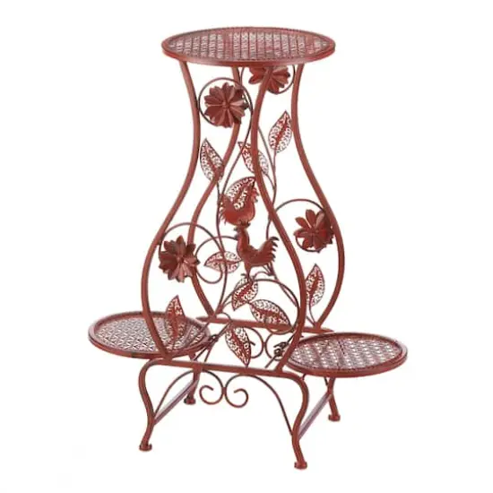 26.5'' Red Rooster Hourglass Triple Plant Stand {1}