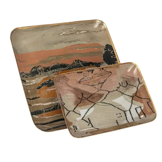 Hello Honey&reg; Earthy Landscape & Abstract Enameled Metal Tray Set {1}