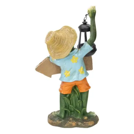 18" Country Frog with Lantern Outdoor Garden Statue {5}