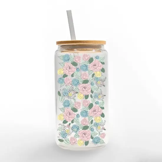 16oz. Contour Flower Pattern Glass Can Cup {1}