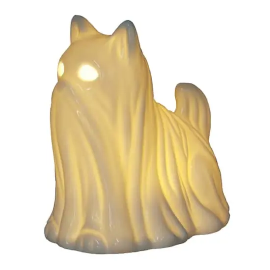 6.5" White Ghost Cat Pre-Lit Ceramic Tabletop D&eacute;cor by Ashland&reg; {3}