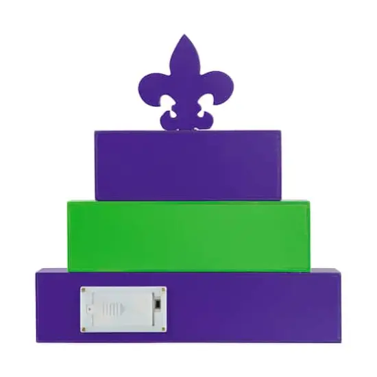 Glitzhome® 11.75" Lighted Mardi Gras Wooden Fleur-de-Lis Block Table Sign {8}