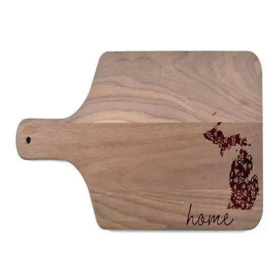 17" Floral Home State Walnut Paddle Cutting Board Michigan {1}