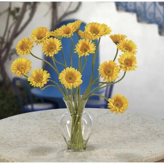 21" Gerbera Daisy Liquid Illusion Silk Flower Arrangement Yellow {3}