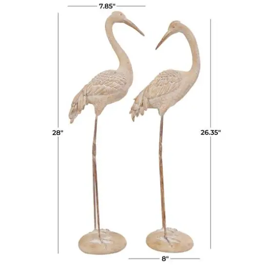 Cream Carved Crane Sculpture Set {9}