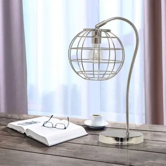 Lalia Home 20" Arched Metal Cage Table Lamp Chrome {5}