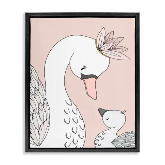 Stupell Industries Mother & Baby Swan Flower Crowns Princess Animals Floater Framed Art Black {1}