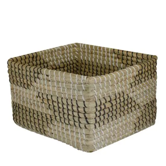 12.25" Square Woven Seagrass Basket with Black & White Accents {4}