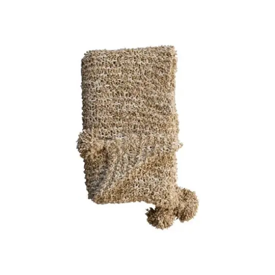 Hello Honey&reg; 60" Tan Woven Fabric Chunky Knit Throw with Tassels {3}