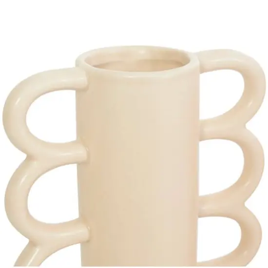 CosmoLiving by Cosmopolitan Geometric Wavy Handles Ceramic Vase Set Cream/Yellow {7}