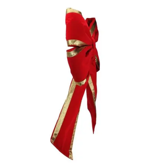 31" Red & Gold Loop Velveteen Trim Christmas Bow {4}