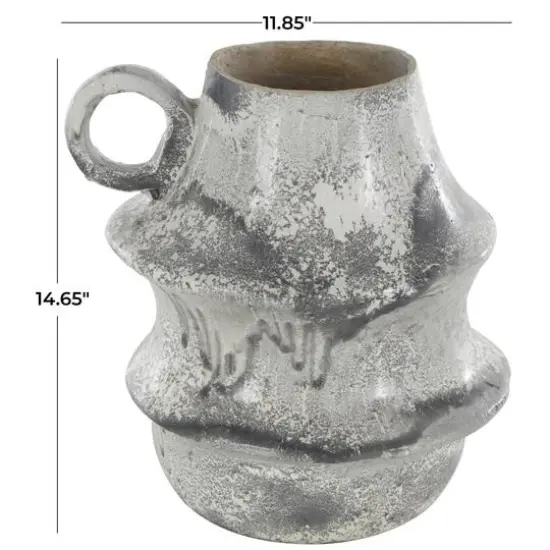 15" Light Gray Textured Paper Mache Fluted Vase with Ring Handle {10}