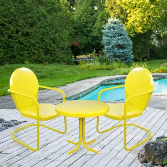 3-Piece Retro Metal Tulip Chairs & Side Table Outdoor Set Yellow {3}
