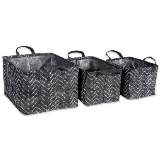 DII&reg; Black & White Tribal Chevron PE-Coated Woven Paper Laundry Bin Set {6}