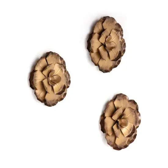 Habitat Decor Zinnias Bronze Flower Metal Wall Art Set {5}