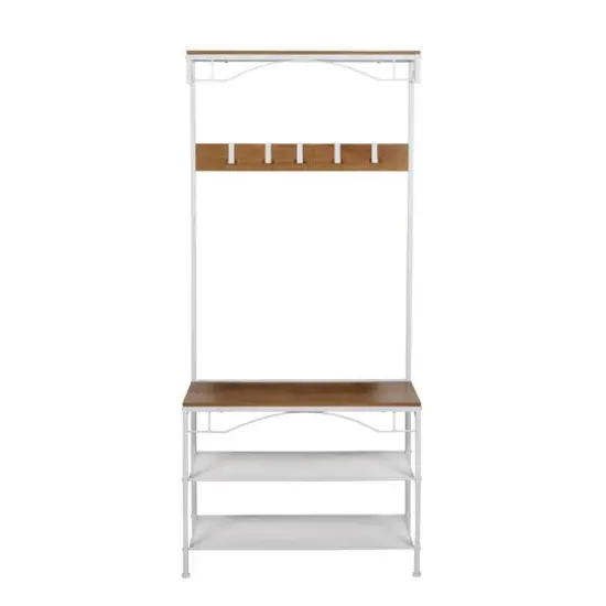 Honey Can Do White/Natural Coat Rack Bench {9}