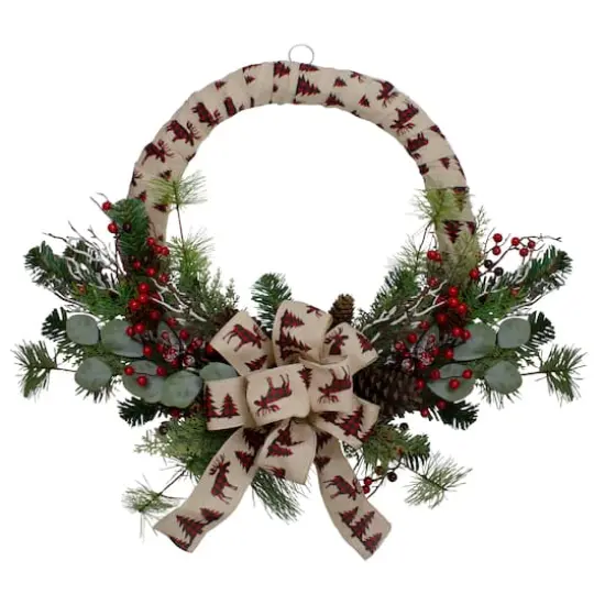 24" Moose Burlap Wrapped & Berry Christmas Wreath {1}