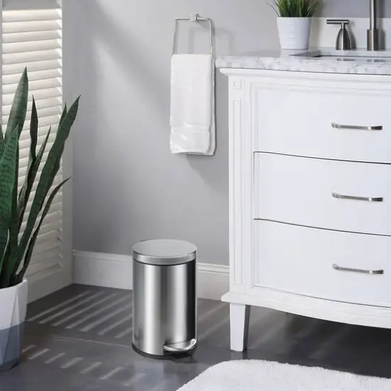 SunnyPoint Round Trash Can Satin Nickel {5}