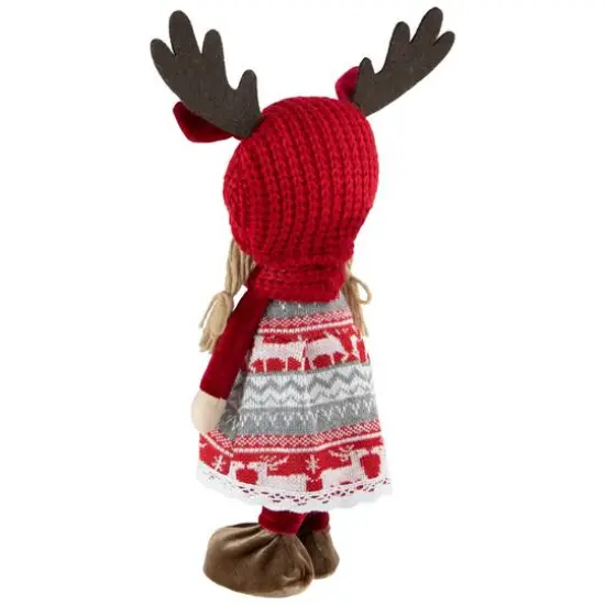 16'' Little Nordic Girl in Moose Antler Hat Christmas Figure {6}