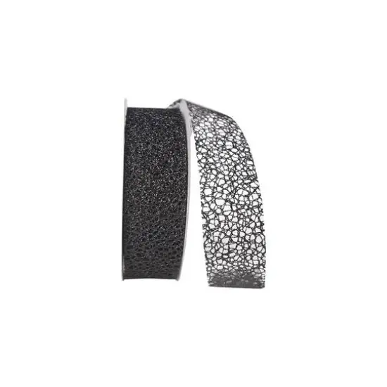 The Ribbon Roll 1.5" x 25yd. Glitter Web Mesh Ribbon Black {1}