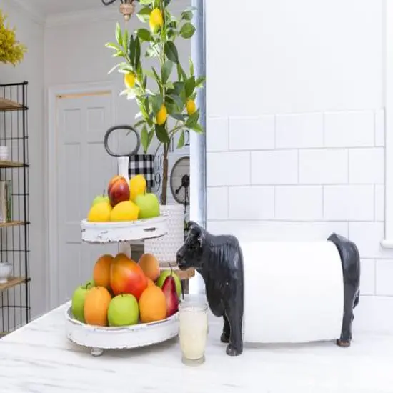 Hello Honey&reg; 18.5" Distressed Cream Wood 2-Tier Tray {11}