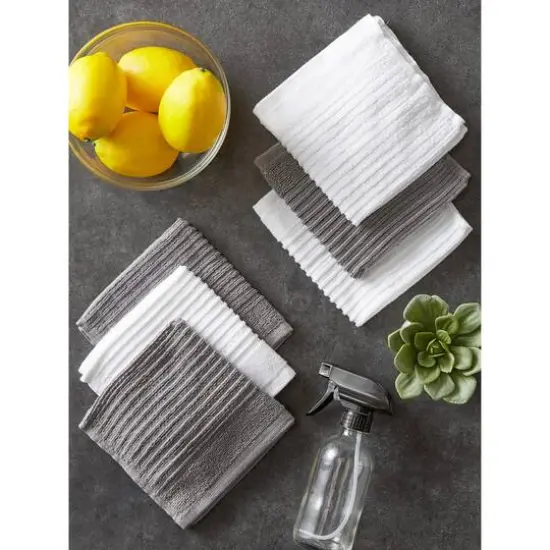 DII&reg; Ribbed Terry Dishcloths, 6ct. Gray/White {8}