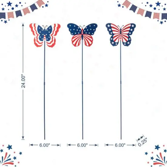 Glitzhome&reg; 24" Patriotic Butterfly Yard Stake Set {8}