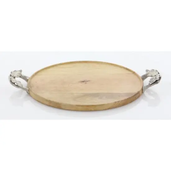 Brown Round Mango Wood Farmhouse Tray Set {3}