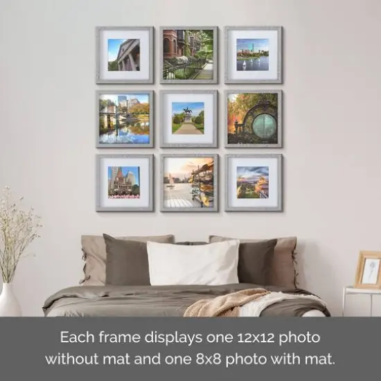 Melannco 9 Pack 8" x 8" Frame with Mat Gray {5}