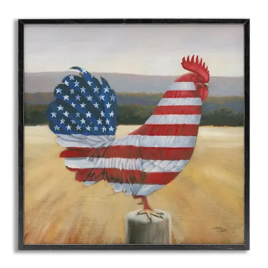 Stupell Industries American Flag Rooster Framed Giclee Art Gray {1}
