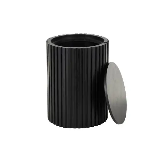 21.25" Black Wood Handmade Ribbed Side End Accent Table with Slatted Base {4}