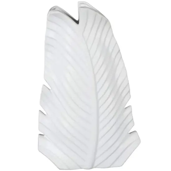 15" White Ceramic Palm Leaf Vase {1}