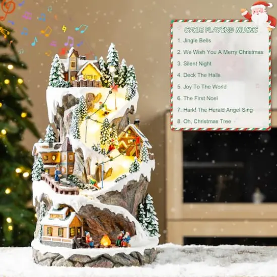 Glitzhome® 15.5" Lighted Christmas Skiing Moutain Resin Village with Movement and Music {3}
