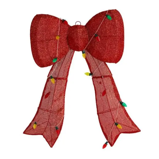 Glitzhome&reg; 35.75"H Lighted Christmas 3D Fabric Bow Outdoor Decor {7}