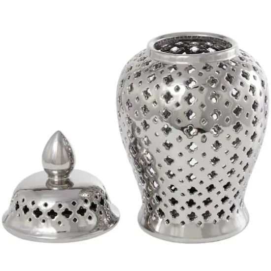 17.75" Silver Open Style Ceramic Decorative Urn {3}
